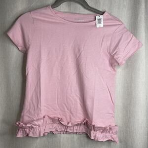 Kidpik Short Sleeve Ruffle Edge T-Shirt - Pink Nectar - Size L (12) NWT